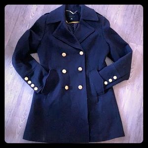Worthington navy blue pea coat with gold buttons